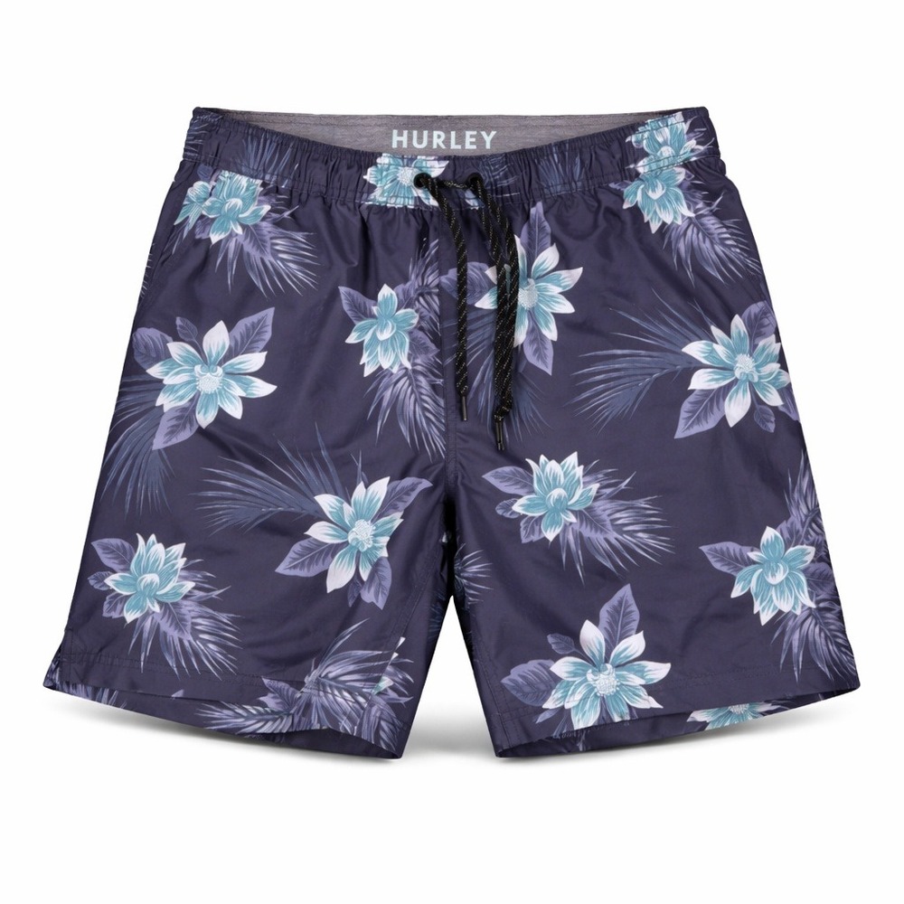 Hurley Mens‎ XL Blue Floral Swim Trunks Compression Liner Board Shorts Resort